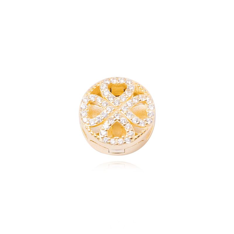 JB JOYAS BARON - Dije de Plata broche Trébol con Circonita Revestido en Oro 18kt