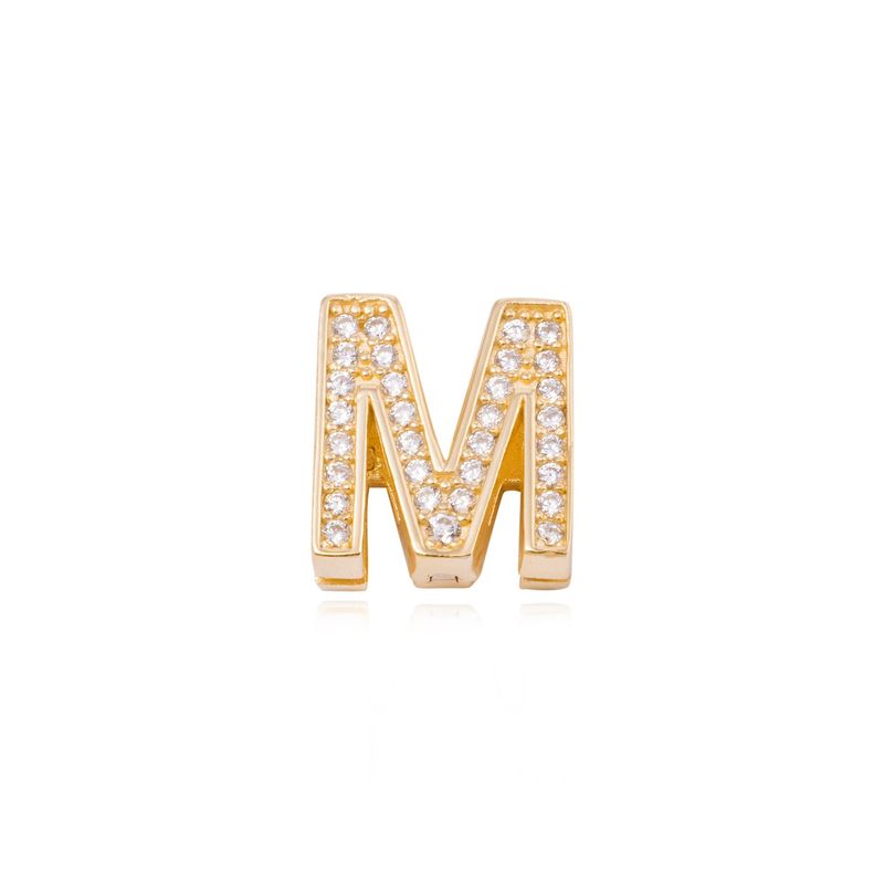 JB JOYAS BARON - Dije de Plata broche Letra M con Circonita Revestido en Oro 18kt