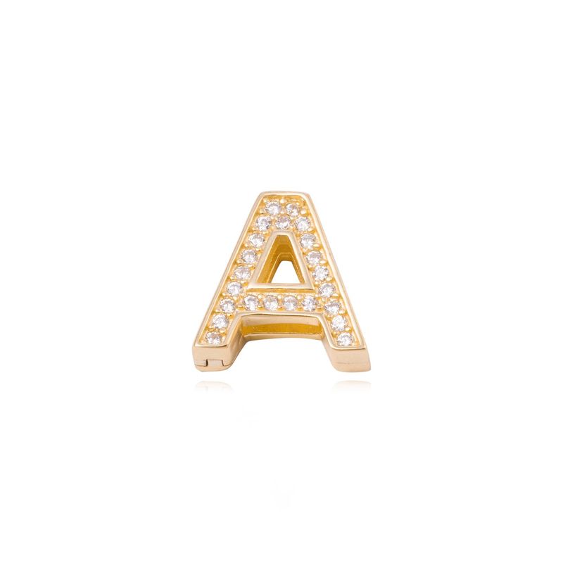 JB JOYAS BARON - Dije de Plata broche Letra A con Circonita Revestido en Oro 18kt