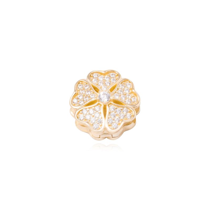 JB JOYAS BARON - Dije de Plata broche Trébol 5 hojas Circonita Revestido en Oro 18kt