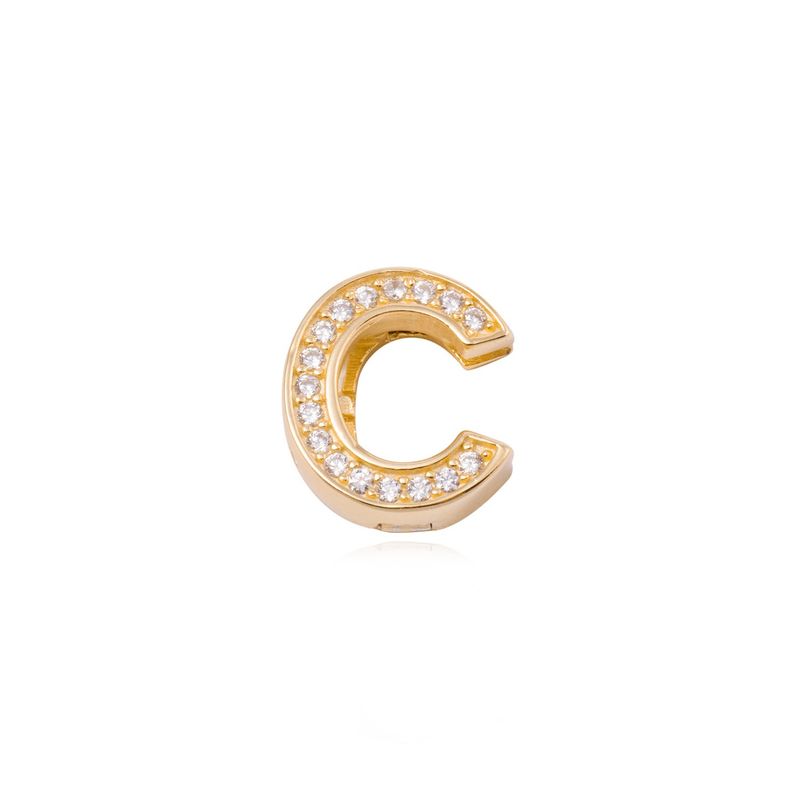 JB JOYAS BARON - Dije de Plata broche Letra C con Circonita Revestido en Oro 18kt