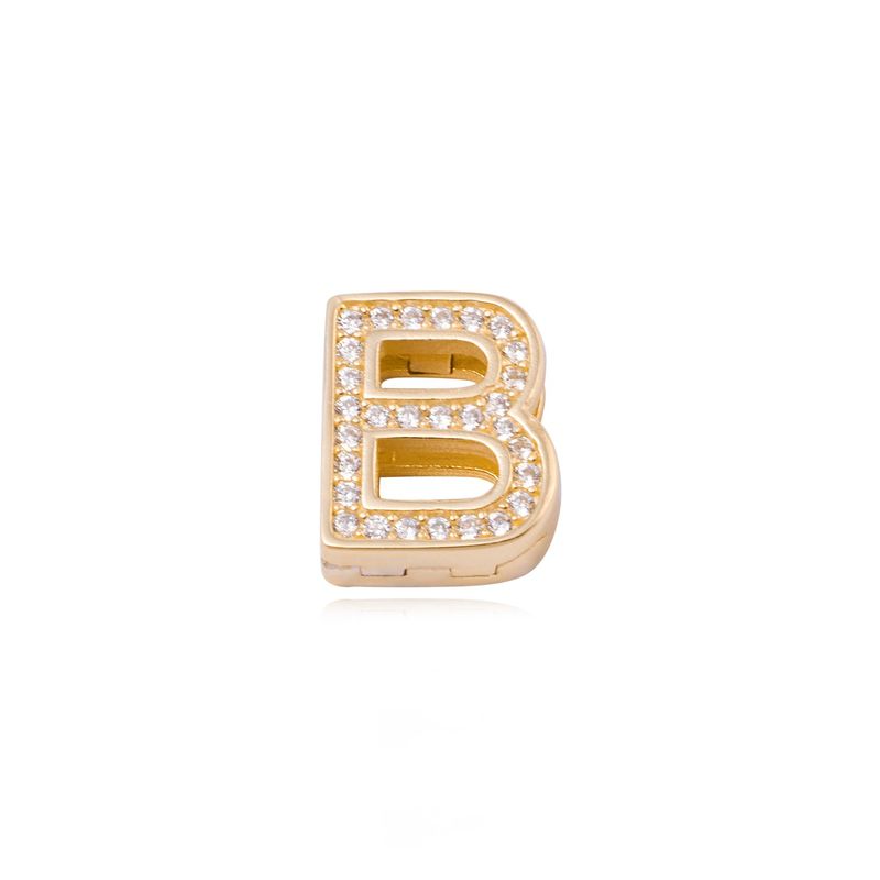 JB JOYAS BARON - Dije de Plata broche Letra B con Circonita Revestido en Oro 18kt