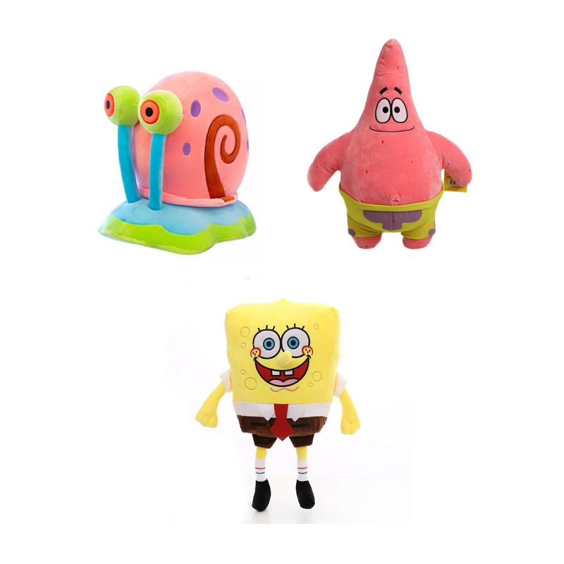VARIOS - Set de 3 Peluches Bob Esponja, Gary y Patricio de 23 - 35 Cm