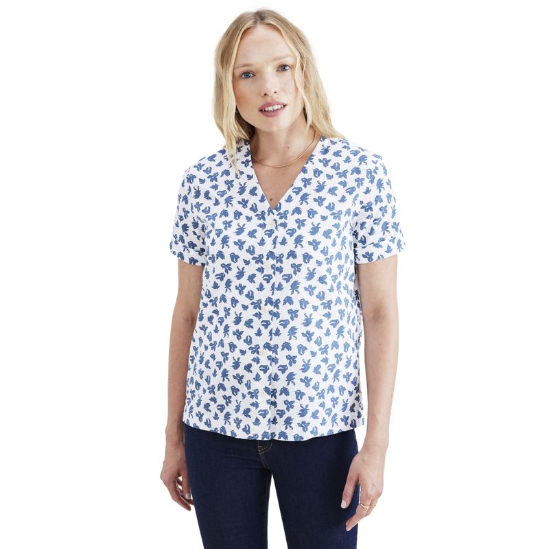 DOCKERS - Blusa Mujer V Neck Button Up Regular Fit Azul Dockers