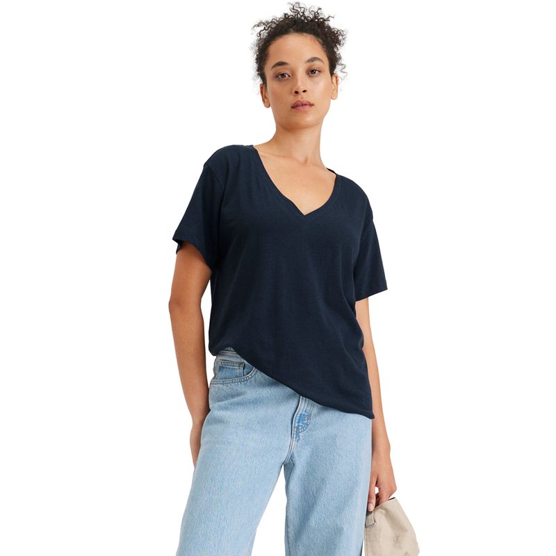 DOCKERS - Polera Mujer Deep V-Neck Regular Fit Azul Dockers