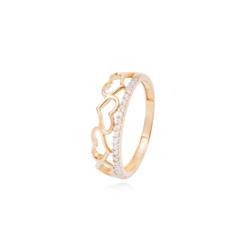 JB JOYAS BARON - Anillo de Oro Amarillo 18kt Corona de Corazones Circonitas