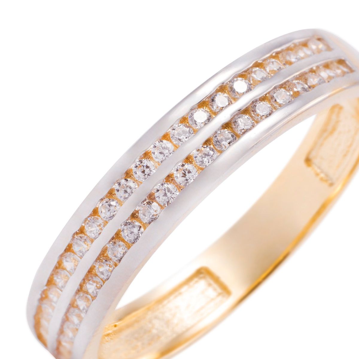 JB JOYAS BARON - Anillo Compromiso de Oro 18Kt Medio Cintillo Riel Bicolor Circonita