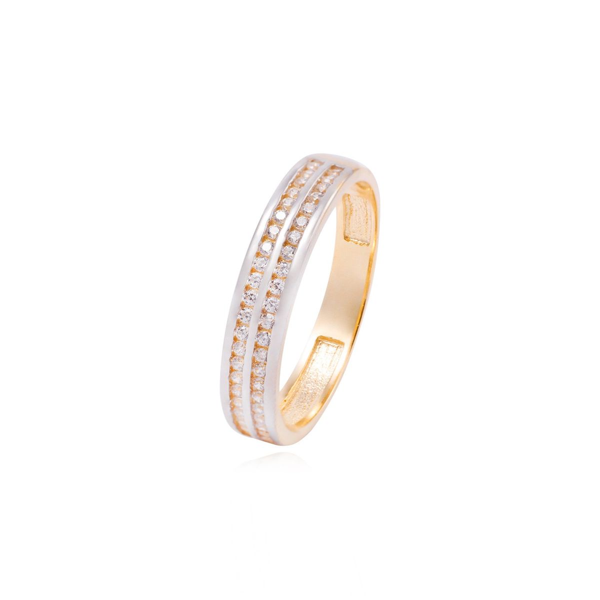 JB JOYAS BARON - Anillo Compromiso de Oro 18Kt Medio Cintillo Riel Bicolor Circonita