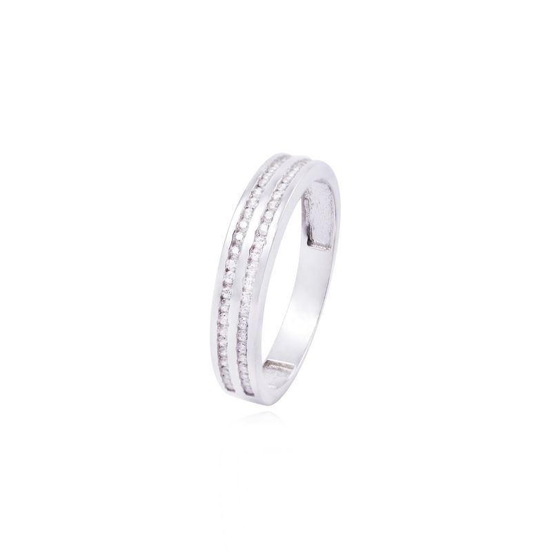 JB JOYAS BARON - Anillo Compromiso de Oro Blanco 18kt 1/2 Cintillo Doble Riel Circonita