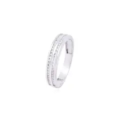JB JOYAS BARON - Anillo Compromiso de Oro Blanco 18kt 1/2 Cintillo Doble Riel Circonita
