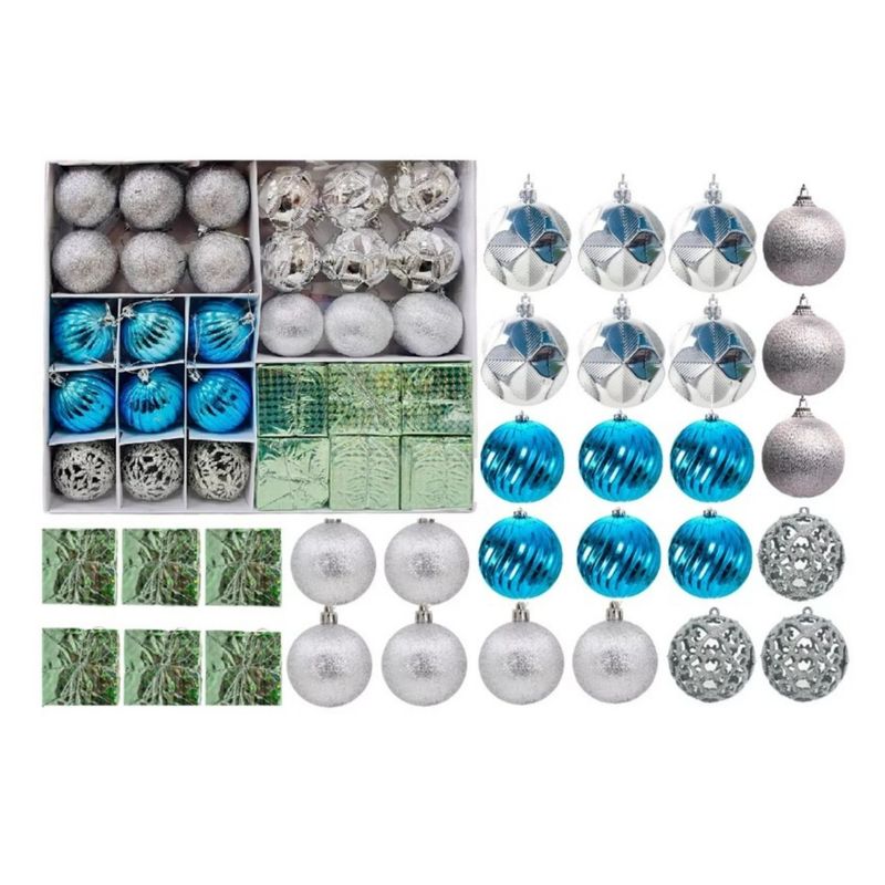 GENERICO - SET 30 ESFERAS BAMBALINAS DECORATIVAS NAVIDAD AZUL.