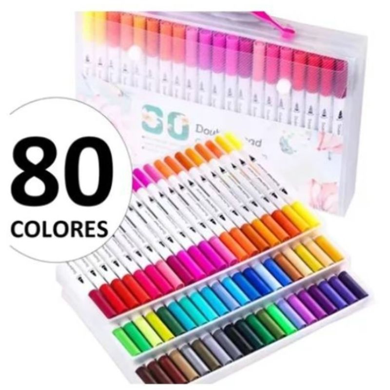GENERICO - 80 Marcadores De Doble Punta Tipo Pincel Colores