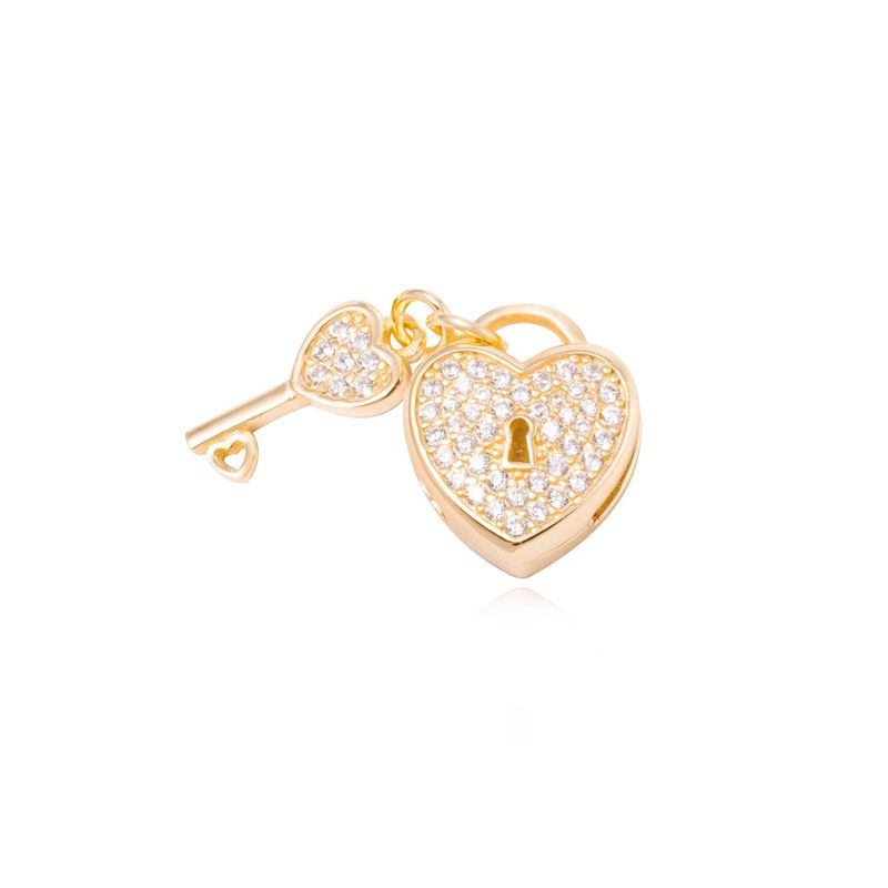 JB JOYAS BARON - Dije de Plata Corazon Candado Llave Circon Revestido en Oro 18kt