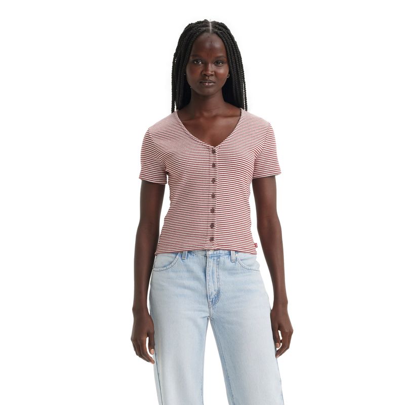 LEVIS - Polera Mujer Botones Cuello V Rosado Levis