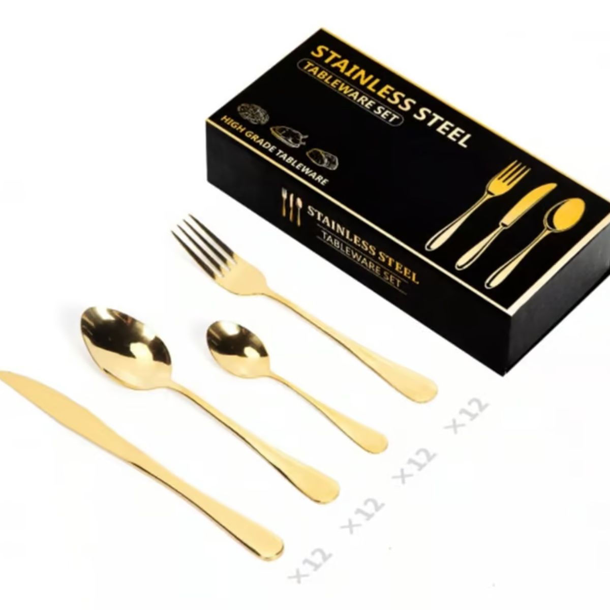 CASA NEW - Set de Cuchillería 48 Piezas Set Cubiertos de Lujo Dorado