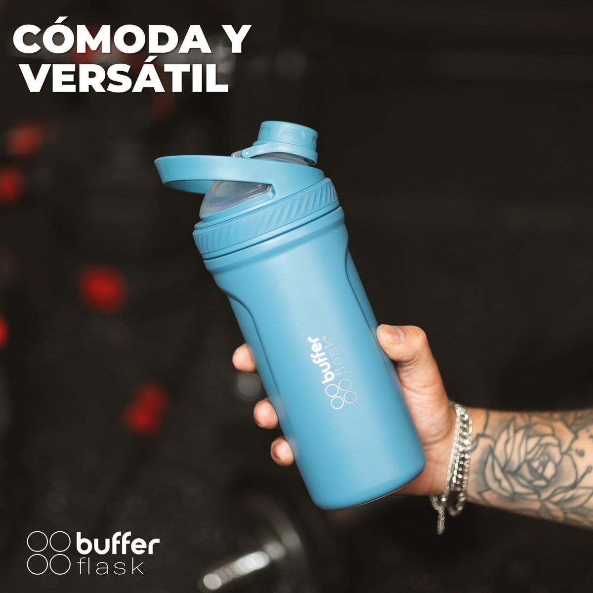 BUFFER FLASK - Shaker Vaso Proteina Mezclador Buffer Acero Inox 700 - Verde