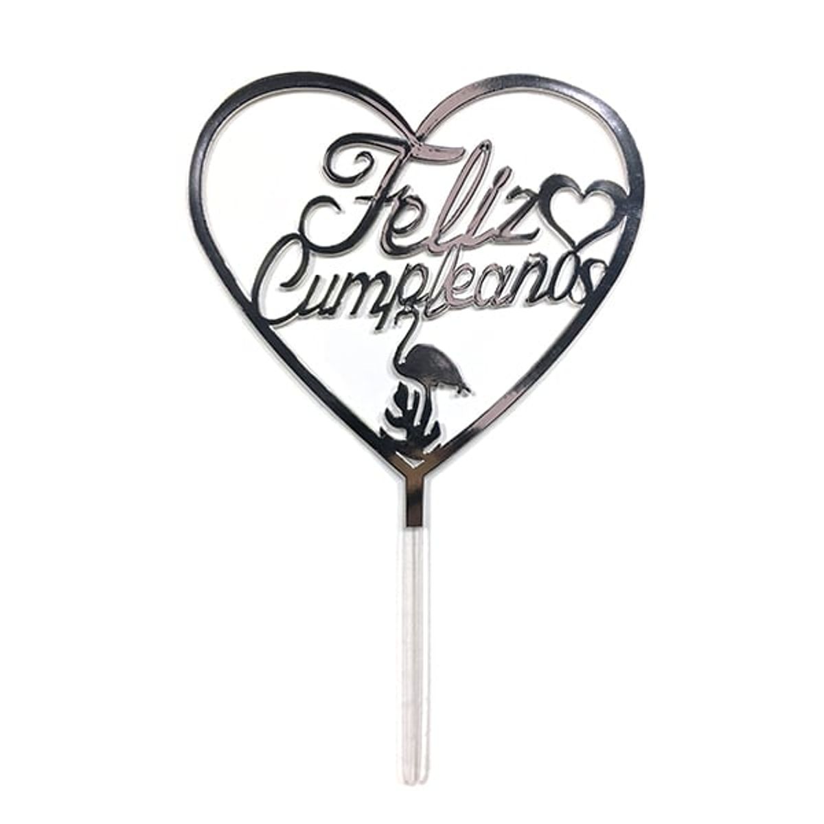 GENERICO - DECO TORTA ACRILICO FC CORAZON PLATEADO X1 UNI