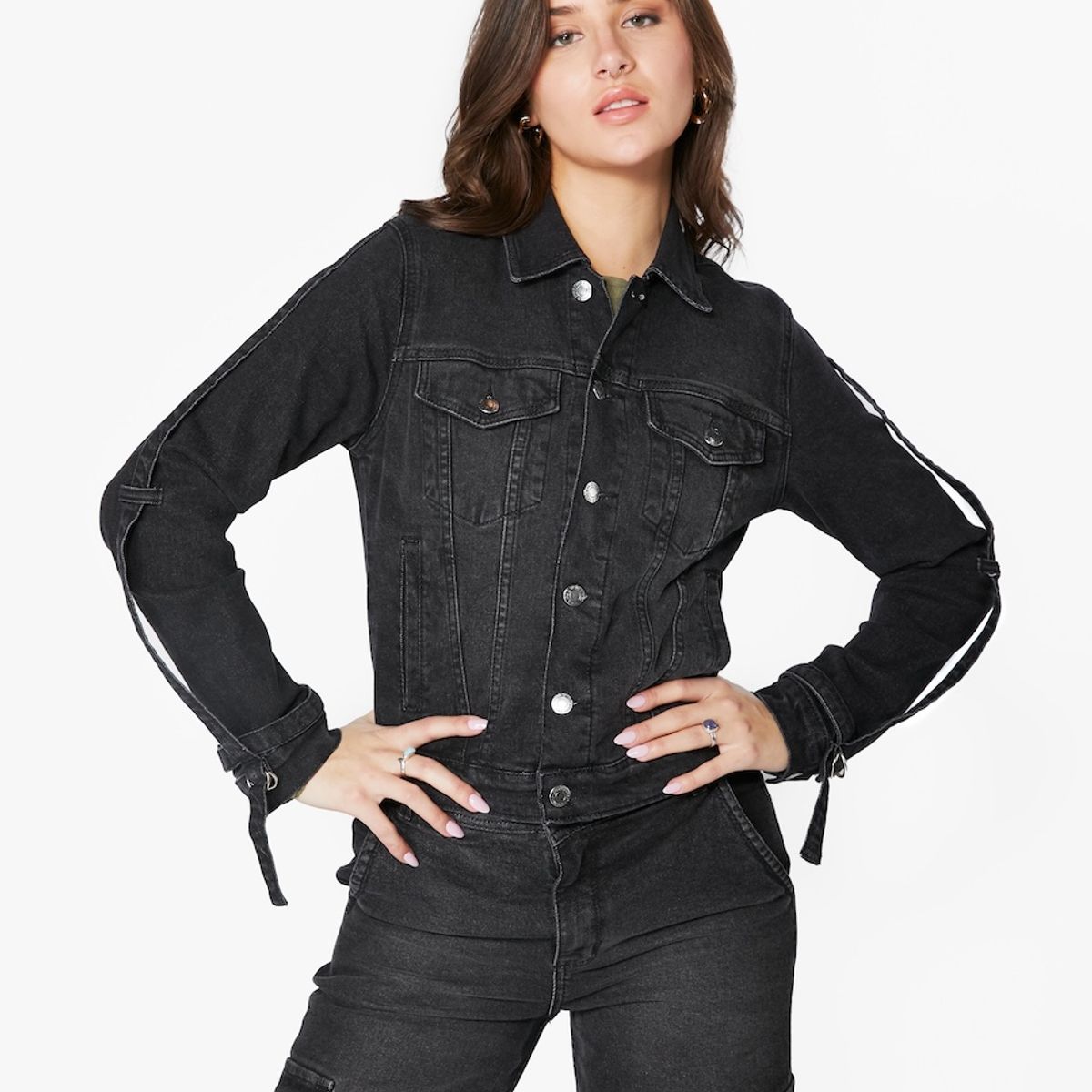 EFESIS - CHAQUETA CITRINA REGULAR TRABAS EN MANGA - Negro