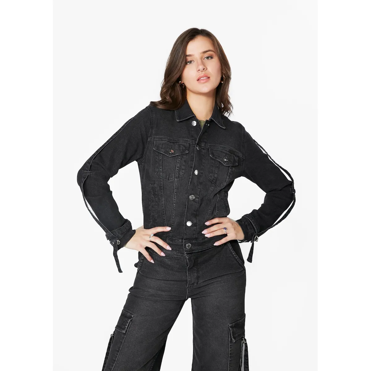 EFESIS - CHAQUETA CITRINA REGULAR TRABAS EN MANGA - Negro