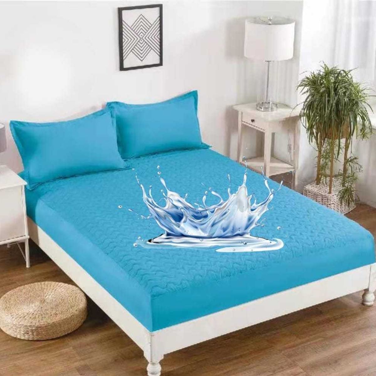 GENERICO - Protector de colchón 2 plazas IMPERMEABLE Azul