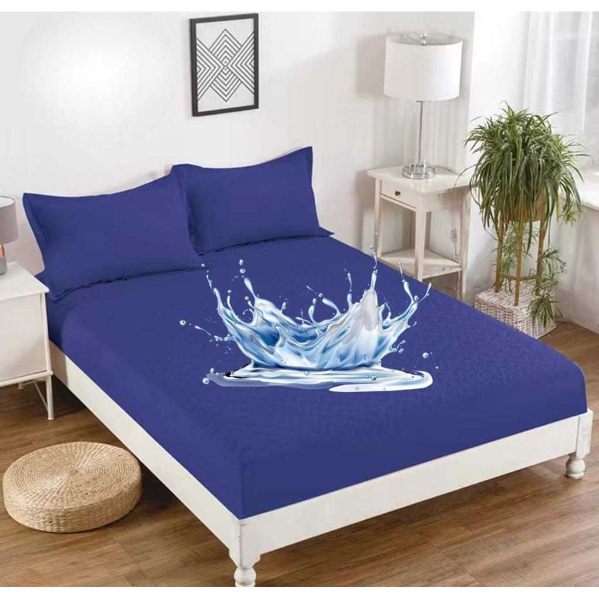 GENERICO - Protector de colchón 2 plazas IMPERMEABLE Azul marino