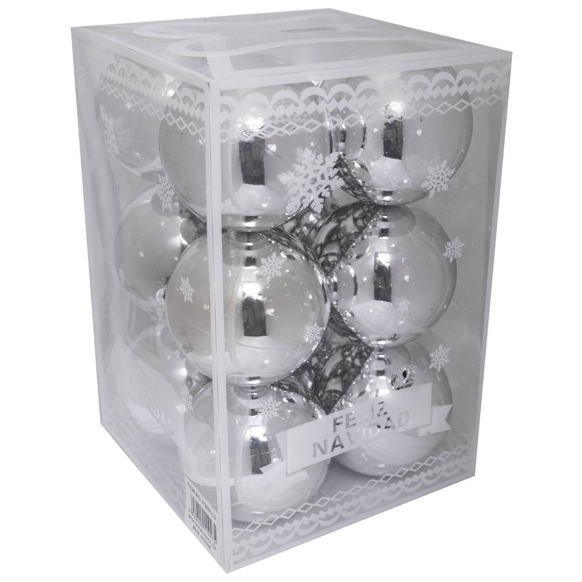 PROPLASTIC - Set de 12 esferas brillantes 8 cms plata