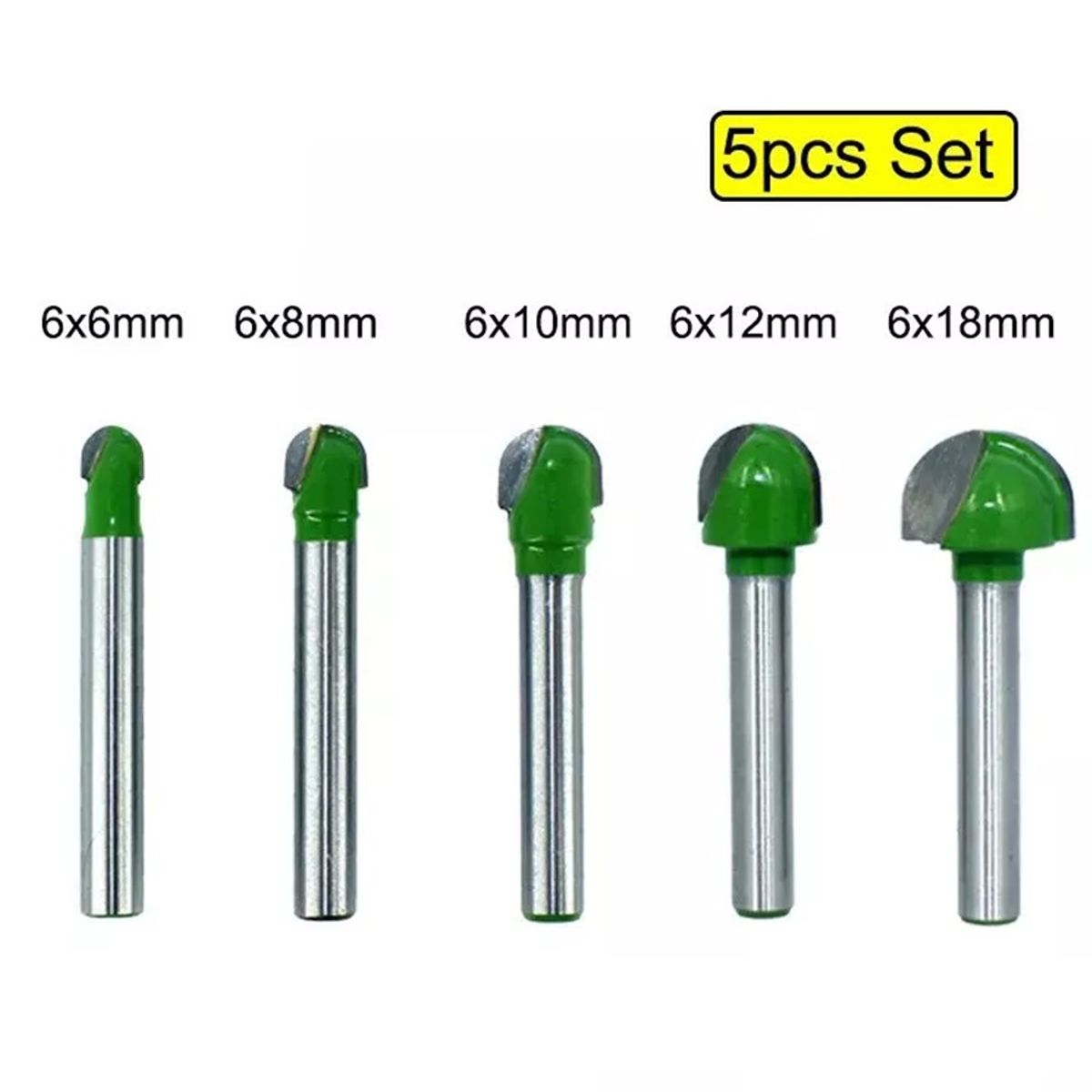 GENERICO - Fresa Madera Redonda Toma 6 mm Set 5pcs