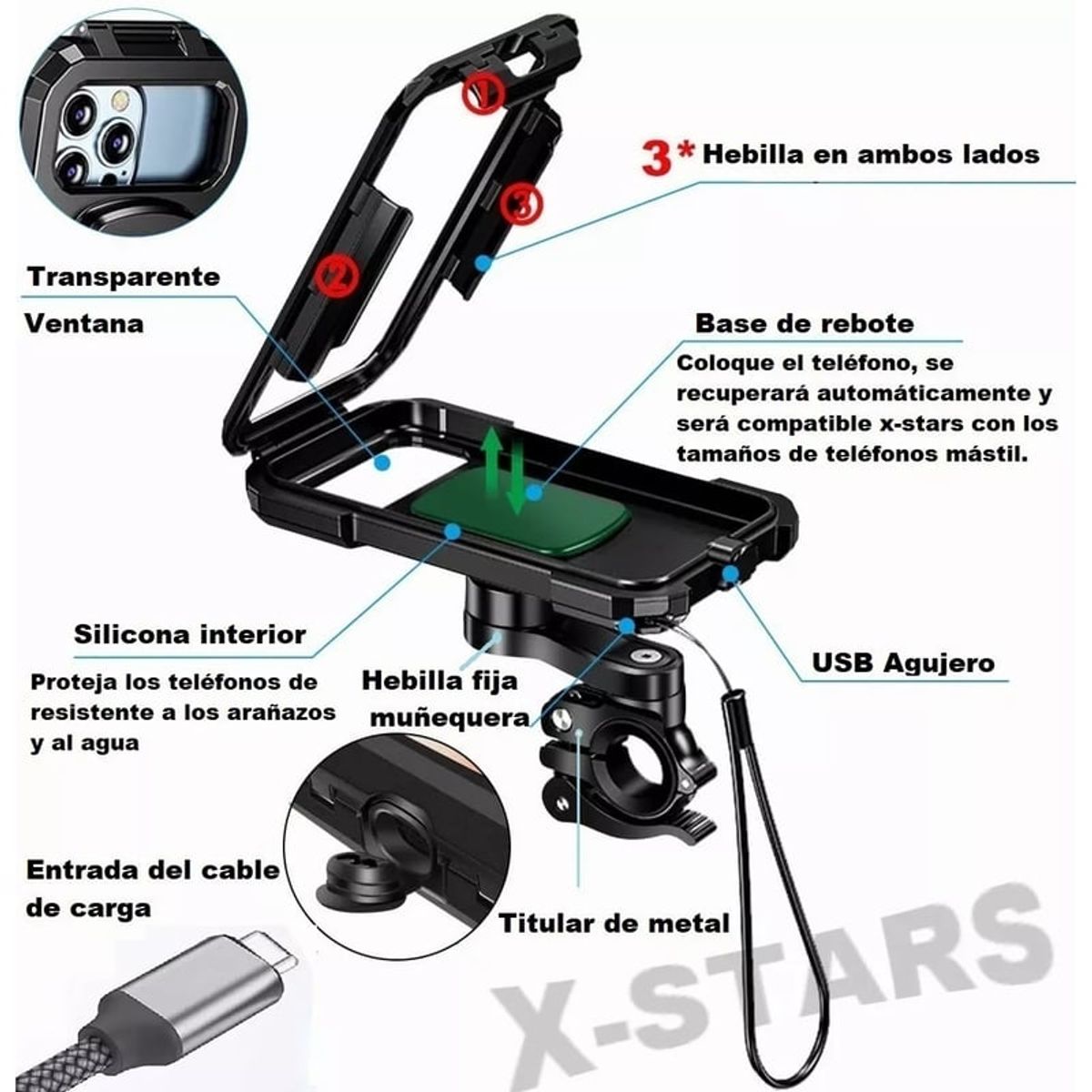 GENERICO - Soporte Porta Celular Para Moto Y Bicicleta Impermeable 360º