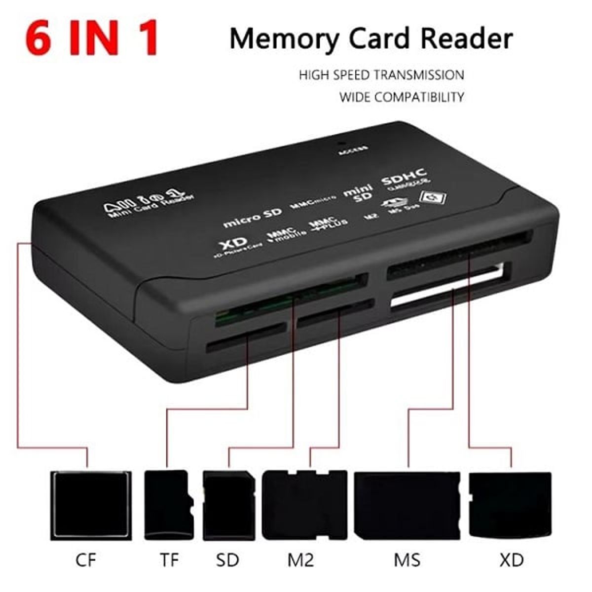 GENERICO - Lector de Tarjetas de Memoria Multifunción 6 En 1