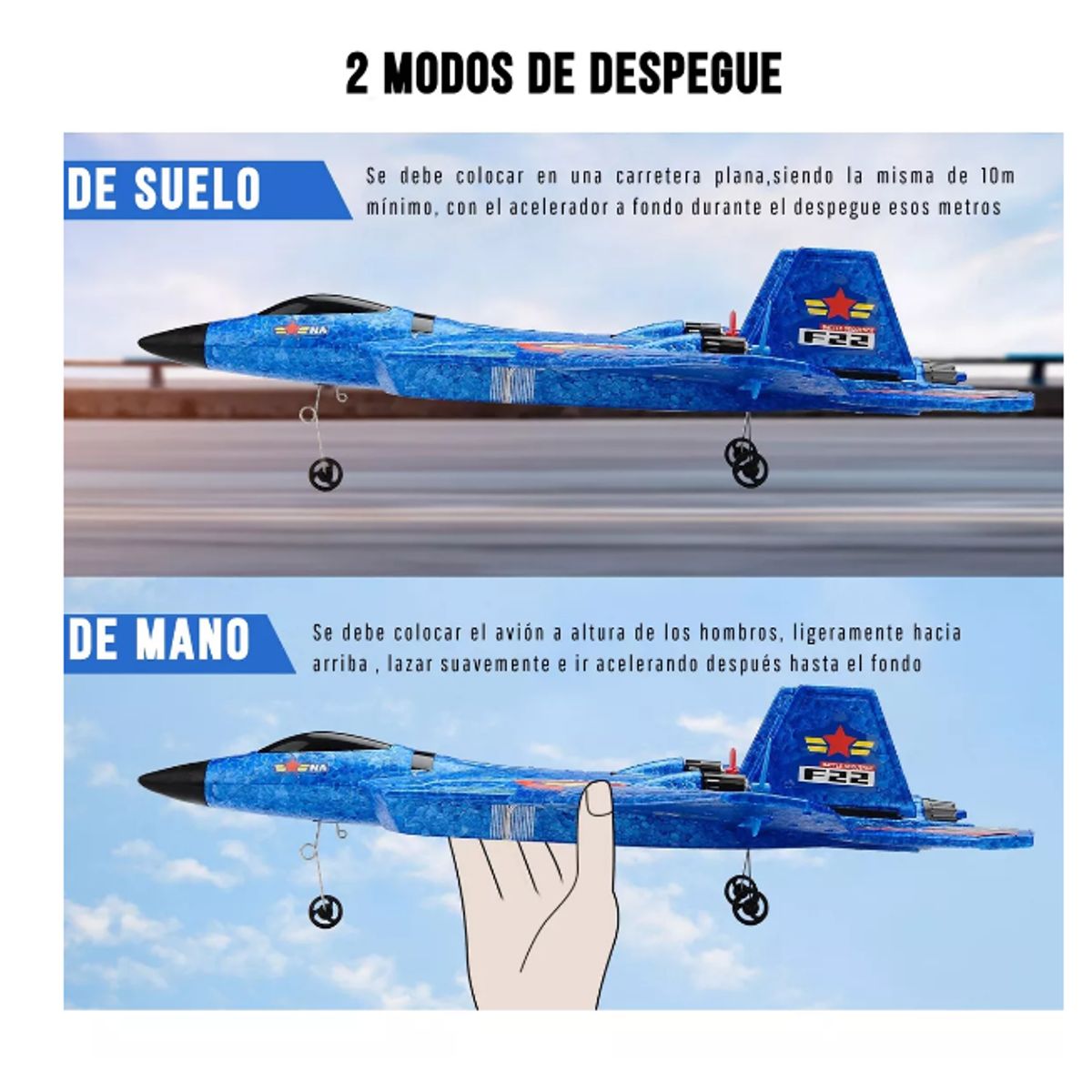 GENERICO - Avion Rc Juguete Planeador De Espuma Con Luces F22 Raptor
