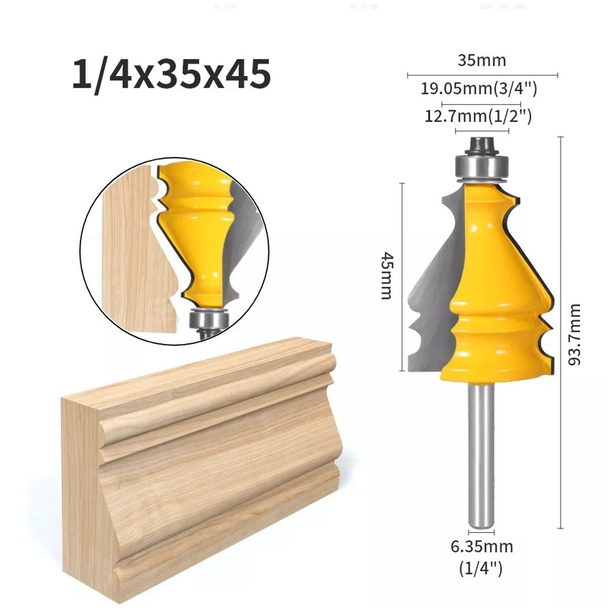 GENERICO - Fresa Madera Para Moldura Zócalo Marcos Vástago  ¼  X 45.mm