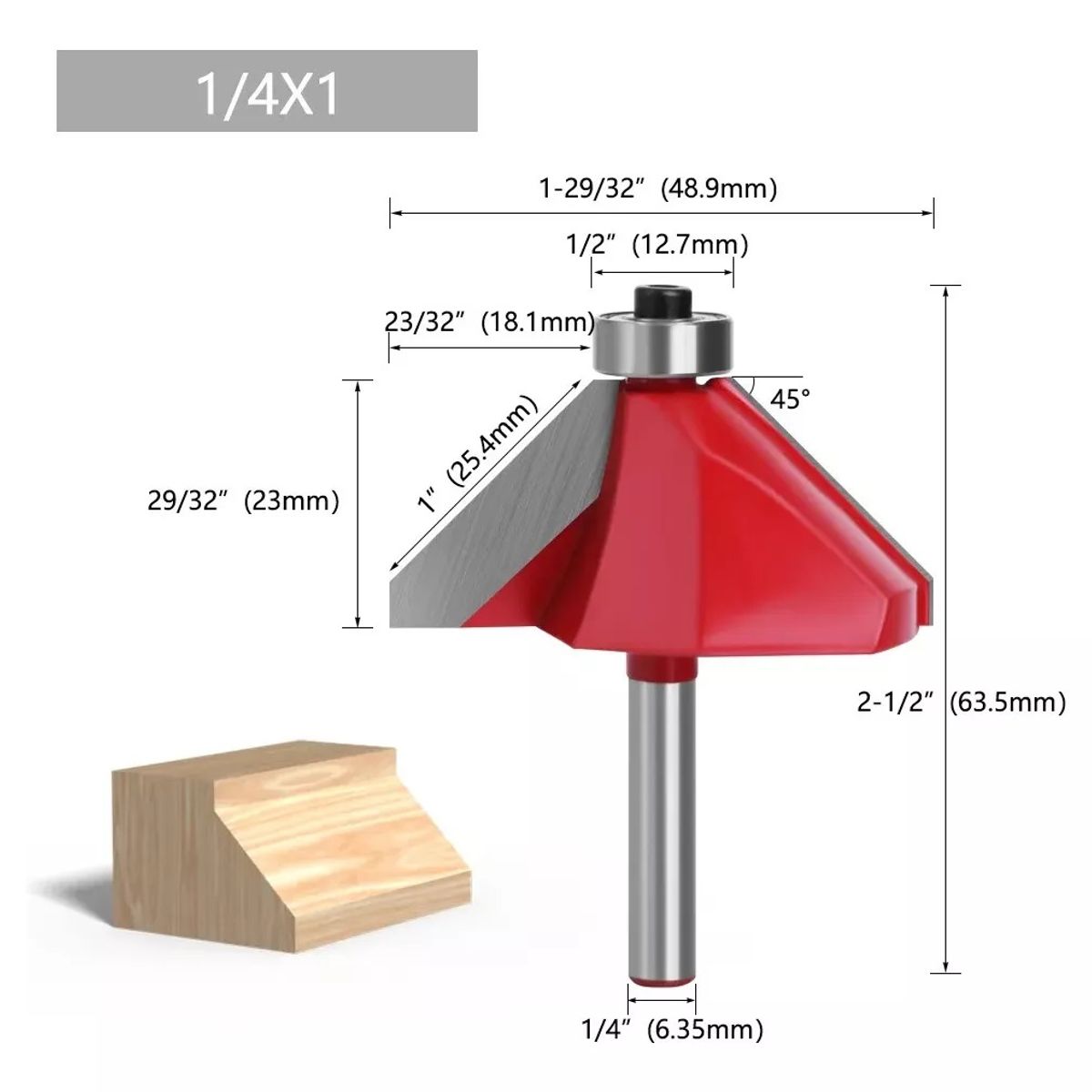 GENERICO - Fresa Madera Copiadora  En Angulo 45° Toma ¼ x 1° Con Chaflán