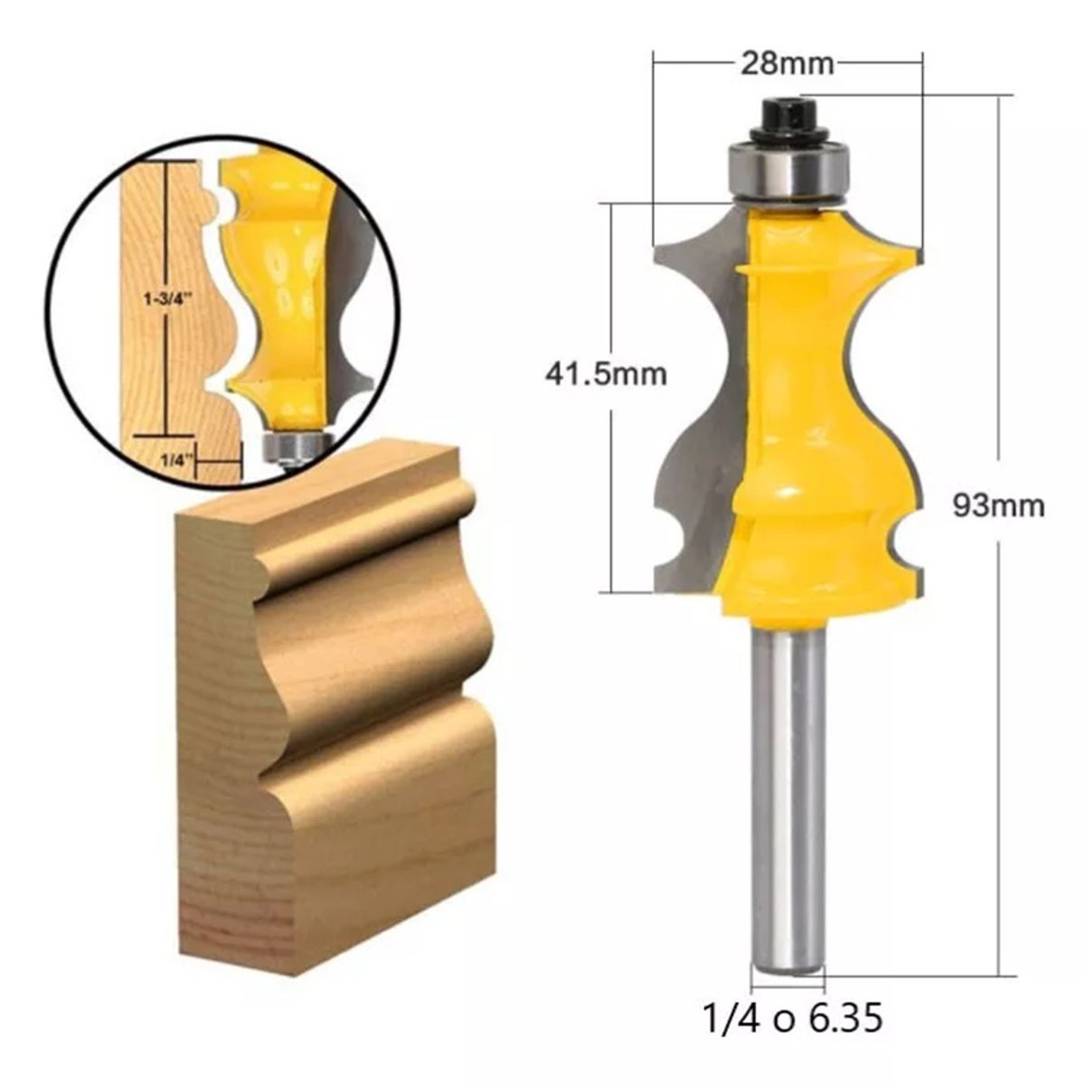 GENERICO - Fresa Madera Para  Moldura Zócalo Marcos Vástago  ¼ X 41.5 mm