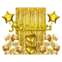 GENERICO - SET CORTINA GLOBO FELICIDADES DORADO X1 UNI