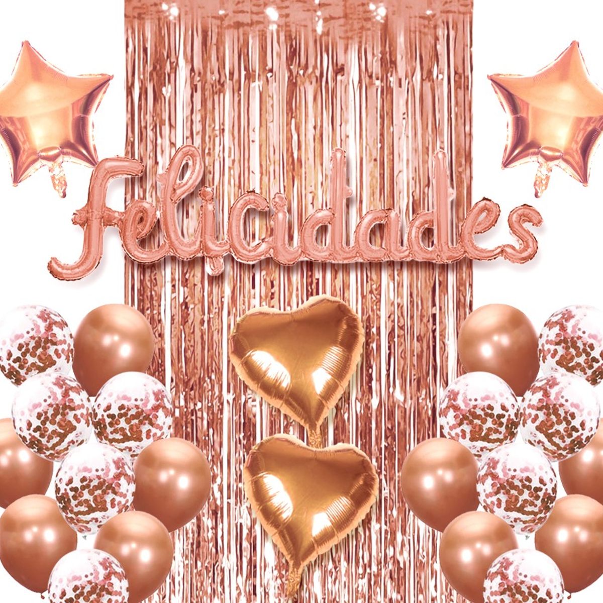GENERICO - SET CORTINA GLOBO FELICIDADES ROSE GOLD X1 UNI