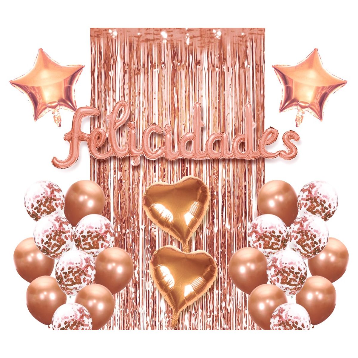 GENERICO - SET CORTINA GLOBO FELICIDADES ROSE GOLD X1 UNI