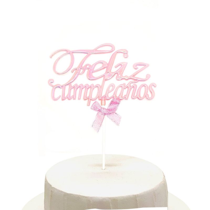 GENERICO - TOPPER TORTA FELIZ CUMPLEAÑOS ROSADO GLOW X1UNI