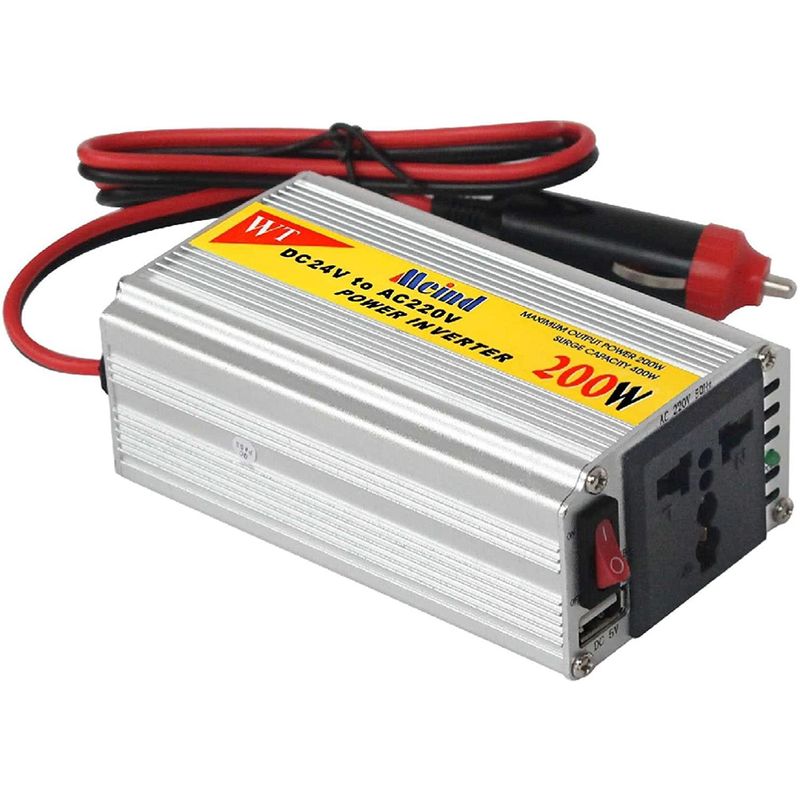 FACTORYTECH - Inversor Voltaje Auto 200W 12 Volt A 220V Y 1USB Aluminio
