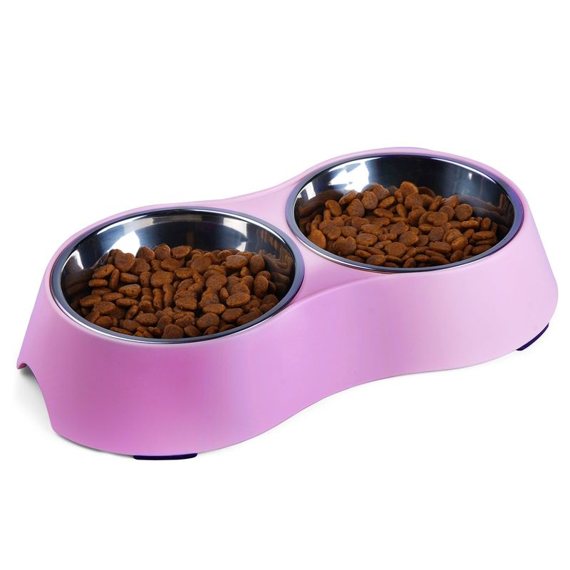 GENERICO - Comedero Cubeta Doble De Acero Para Perros Gatos Mascotas