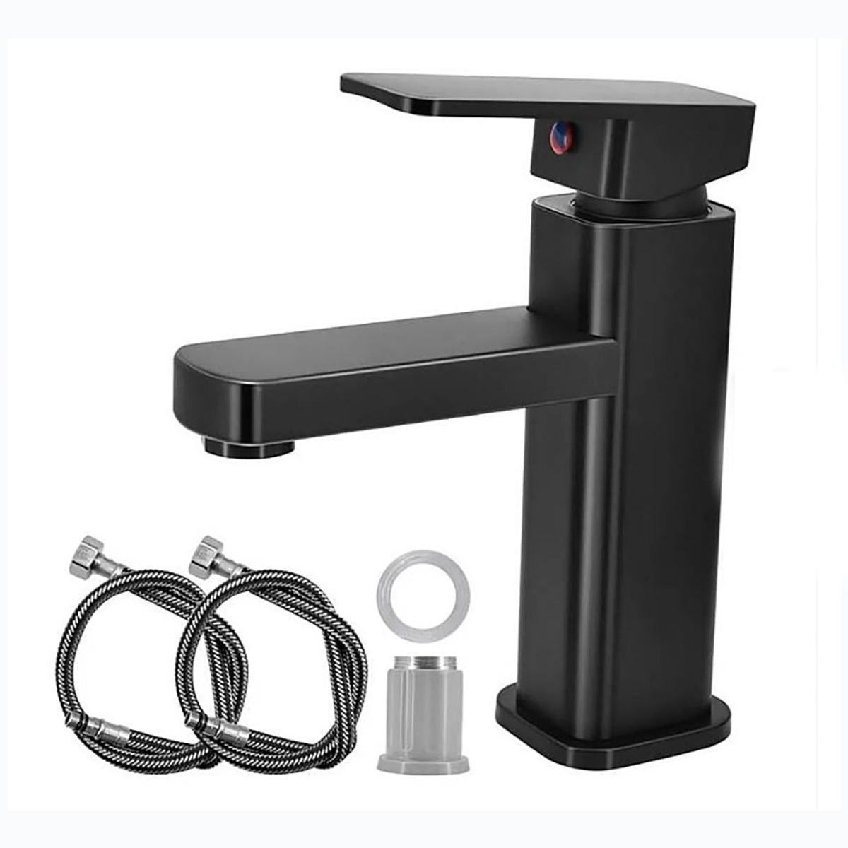 CASA NEW - Llave Monomando Lavamanos Cuadrada Clásica Negro Con Tubo