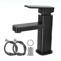 CASA NEW - Llave Monomando Lavamanos Cuadrada Clásica Negro Con Tubo