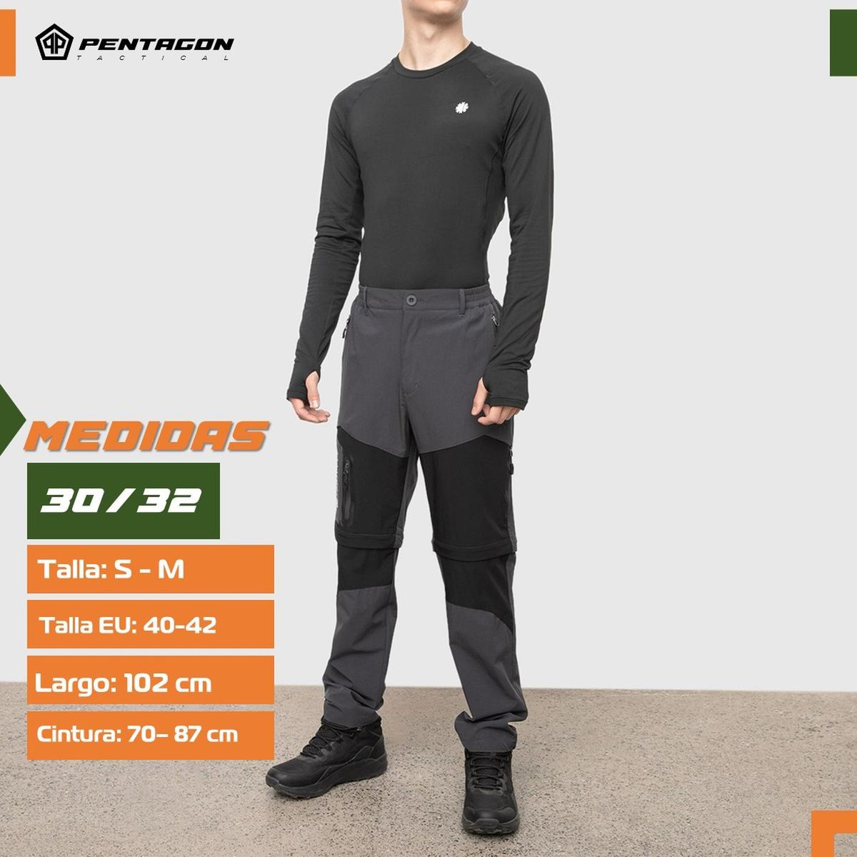 PENTAGON - Pantalon Trekking Outdoor Pentagon Desmontable Secado Rápido - Verde