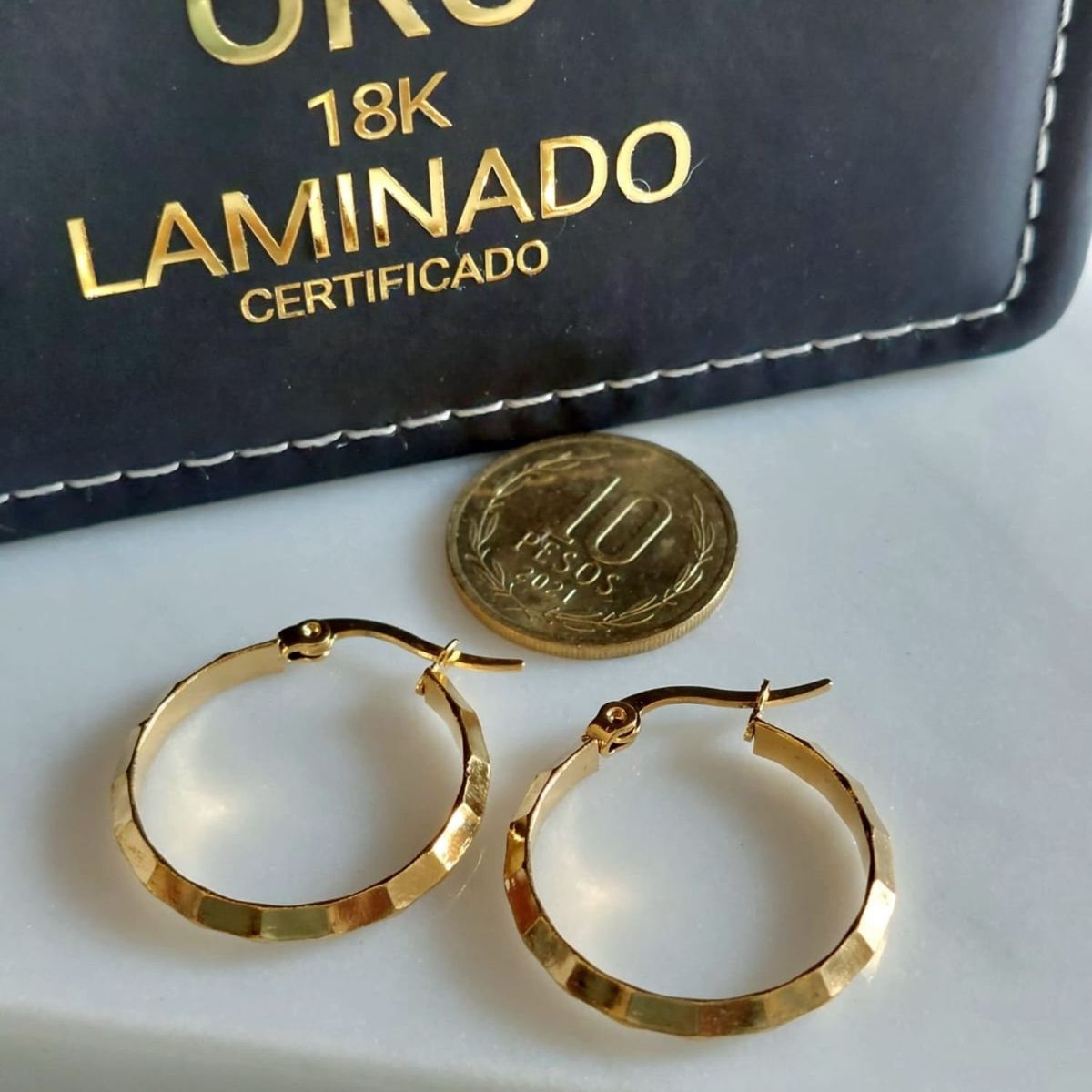 GENERICO - Argollas facetadas de ORO LAMINADO 18K 2,5 MM