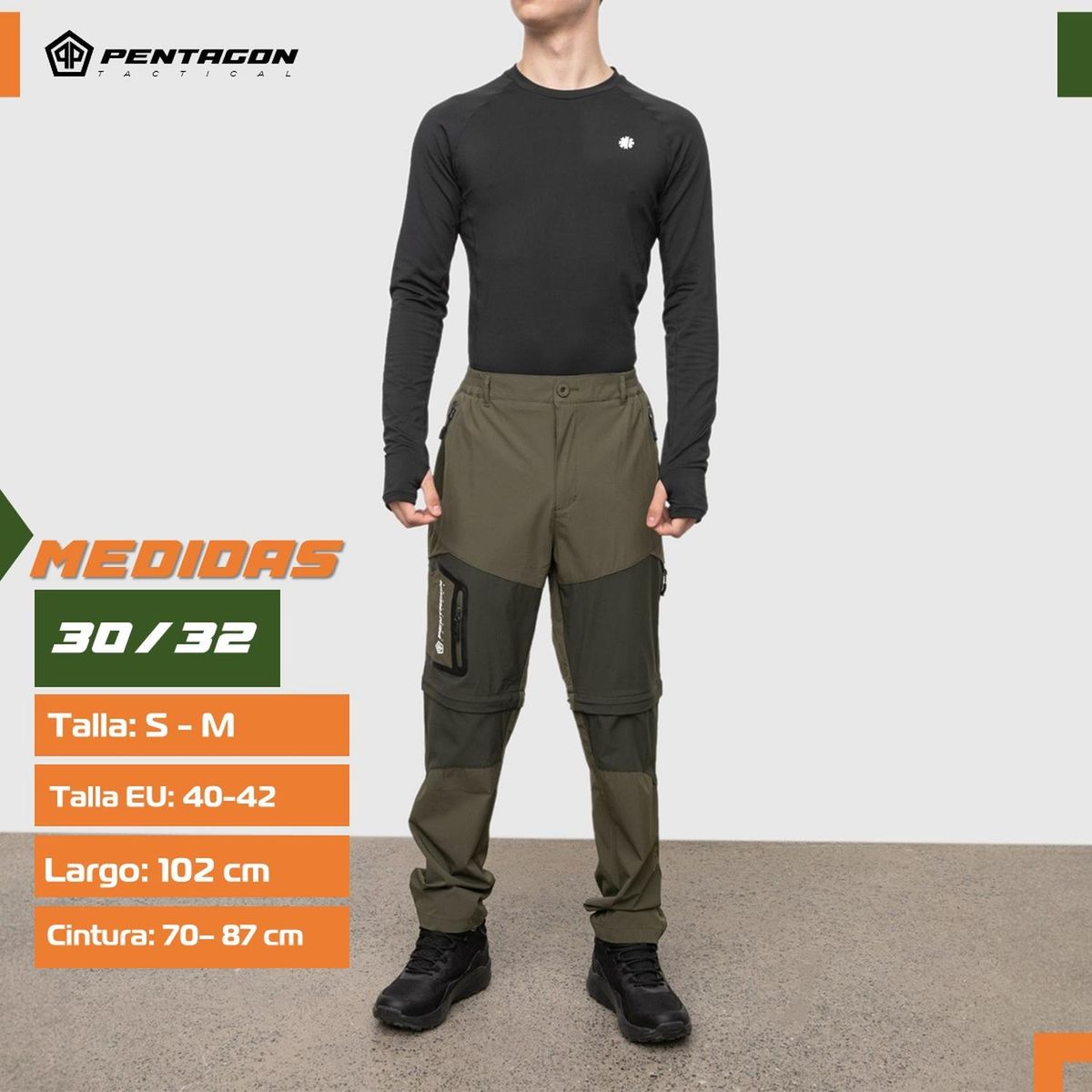 PENTAGON - Pantalon Trekking Outdoor Pentagon Desmontable Secado Rápido - Verde