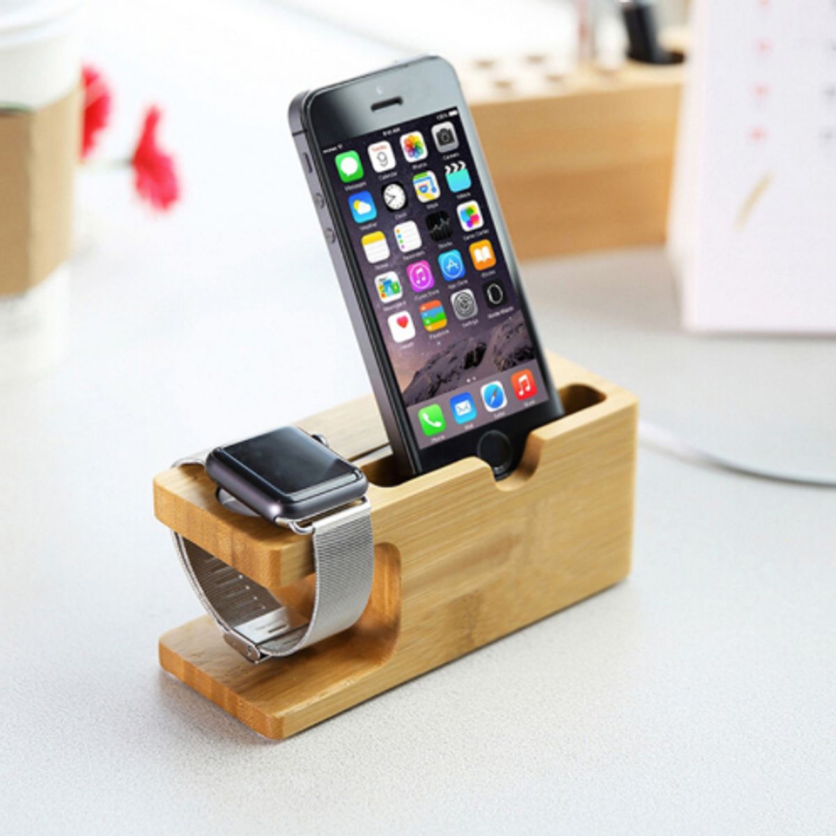 FACTORYTECH - Soporte Para Applewatch y iphone  Bambú