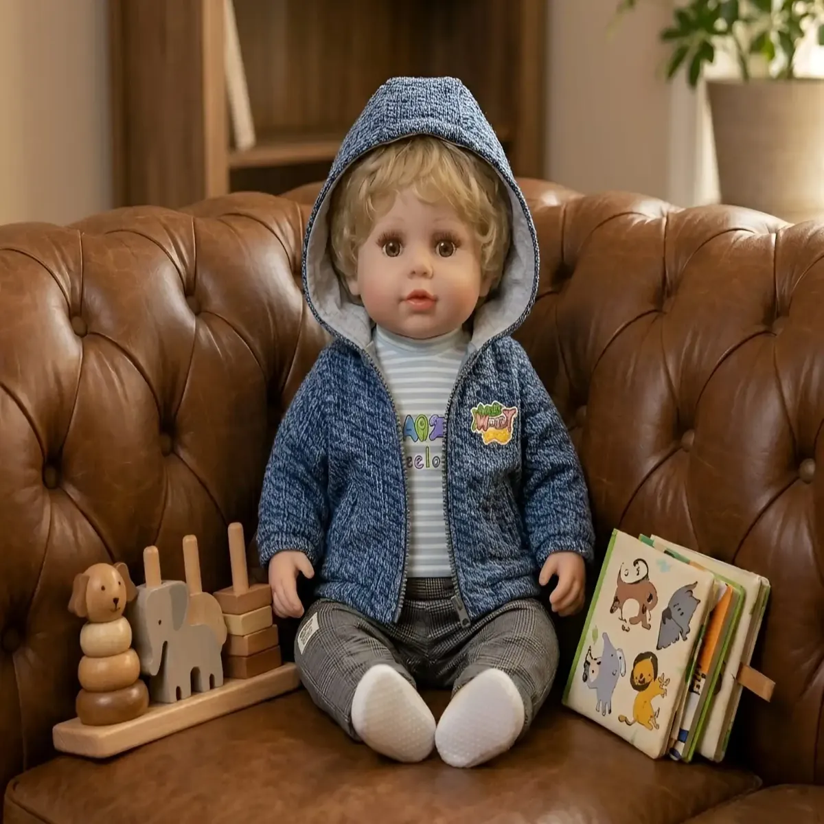 GENERICO - Muñeco Reborn Realista para Niños con Conjunto Azul Melange y Capucha