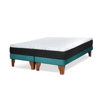 Imagen 2 del producto Cama Europea Zen Pro Colchon Resortes 2 Plazas Base Dividida Tela Turquesa