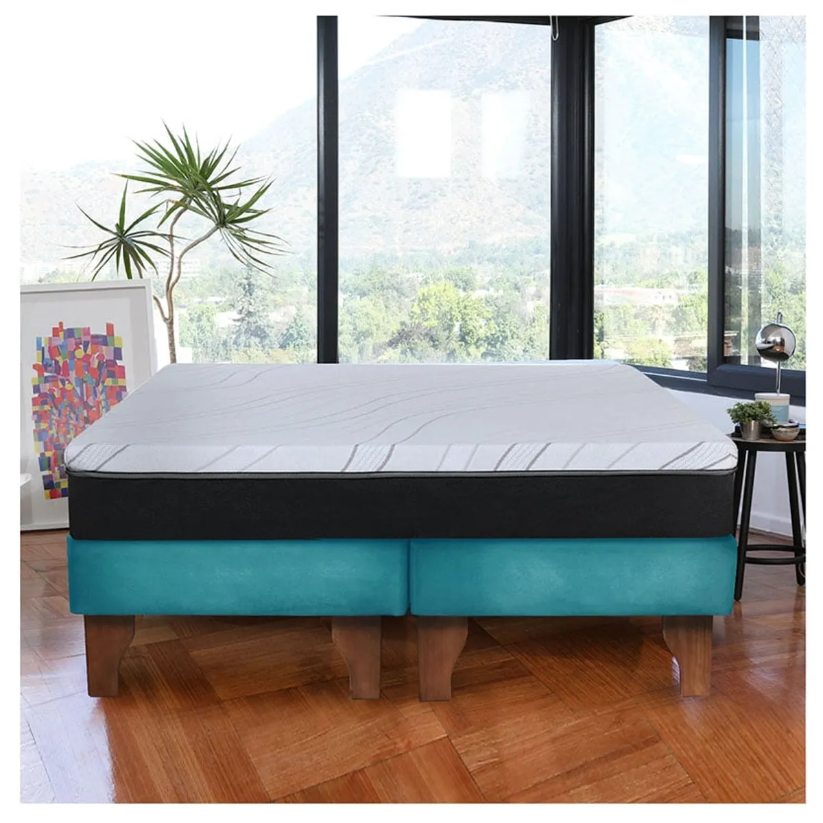 LATAM HOME - Cama Europea Zen Pro Colchon Resortes 2 Plazas Base Dividida Tela Turquesa