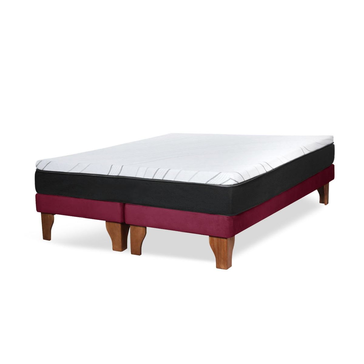 LATAM HOME - Cama Europea Zen Pro Colchon Resortes 2 Plazas Base Dividida Tela Burdeo