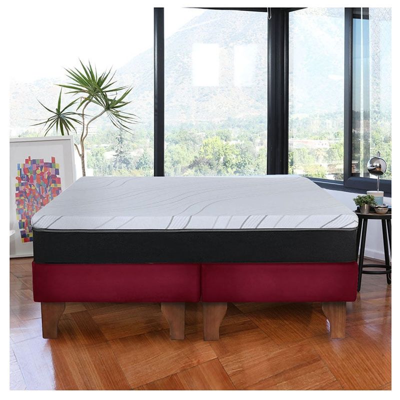 LATAM HOME - Cama Europea 2 Plazas Zen Pro 150x200 Cm Tela Burdeo
